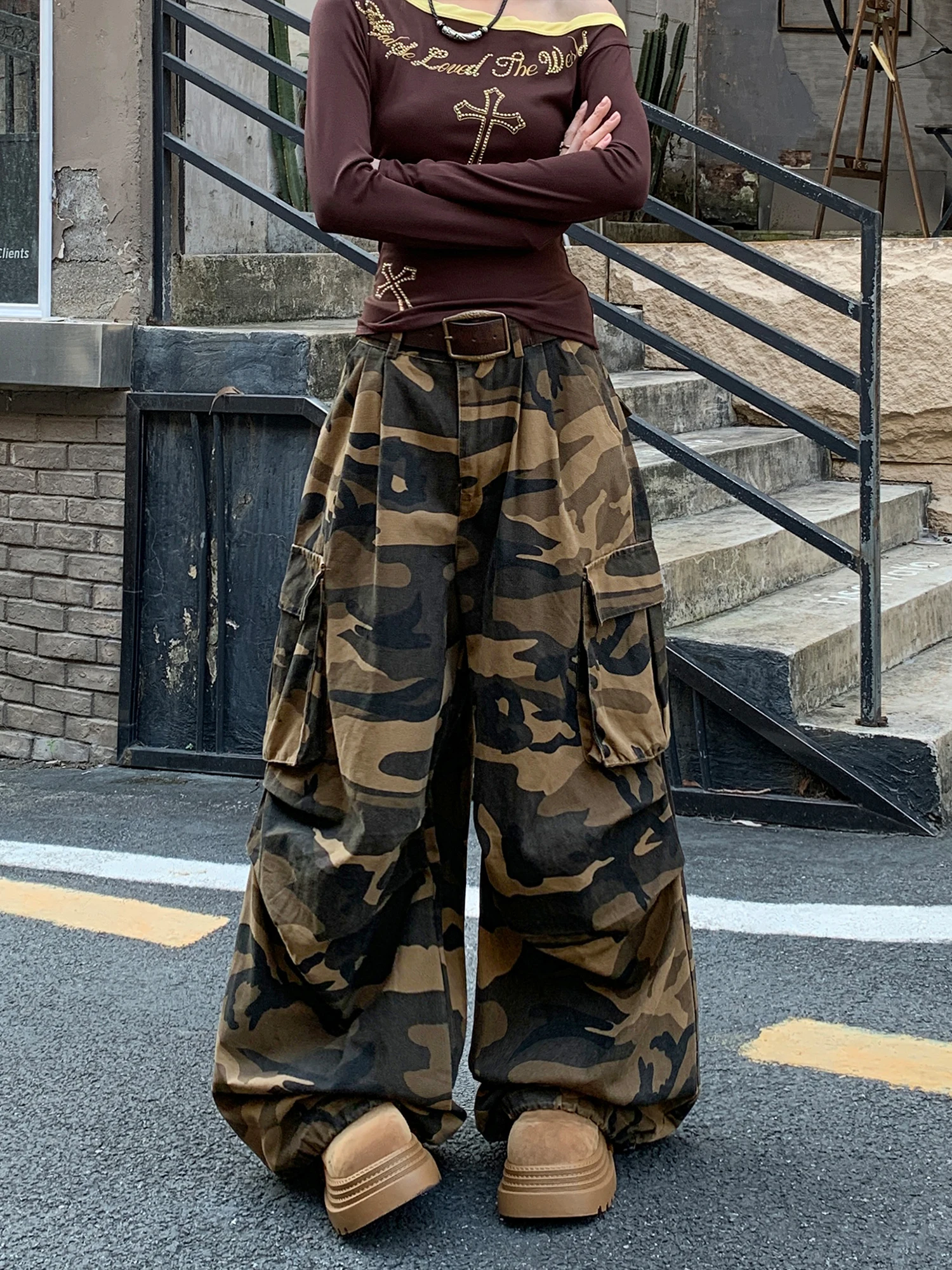 

Стильные уличные брюки в стиле хип-хоп для танцев, широкие, свободные, с очень широкими манжетами, утилитарные, стройнящие, в пол, для девочек