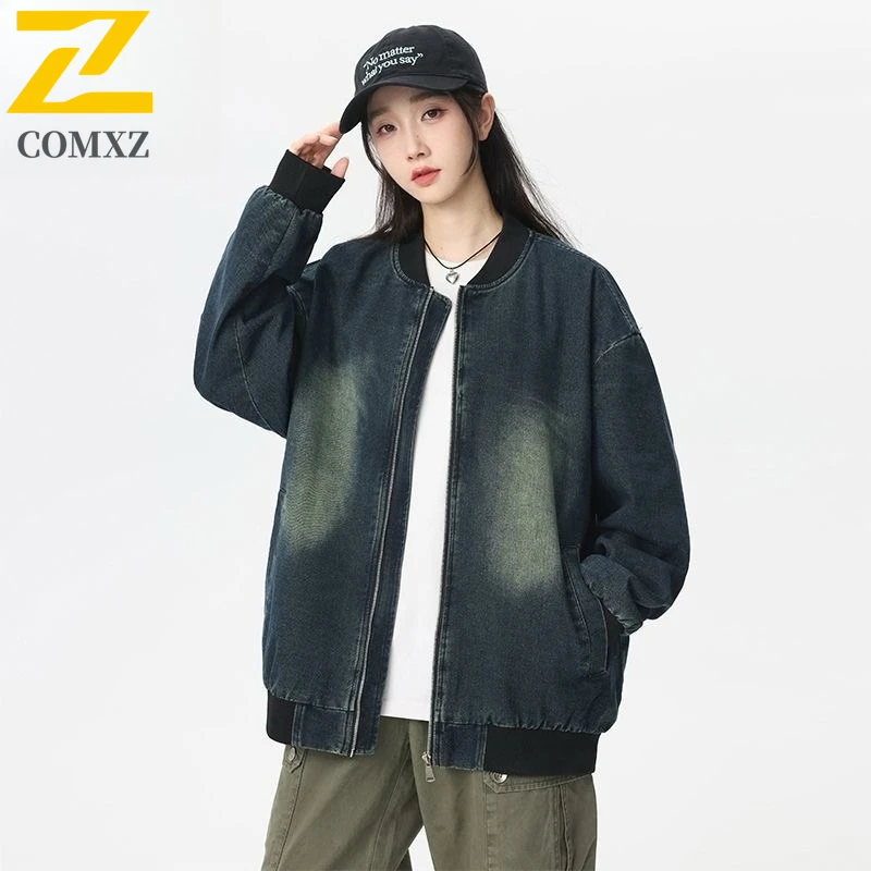 

COMXZ 2025 весенняя новая американская куртка с бейсбольным воротником, мужская мото-пальто, свободная посадка, повседневная универсальная ветровка, дышащая верхняя одежда