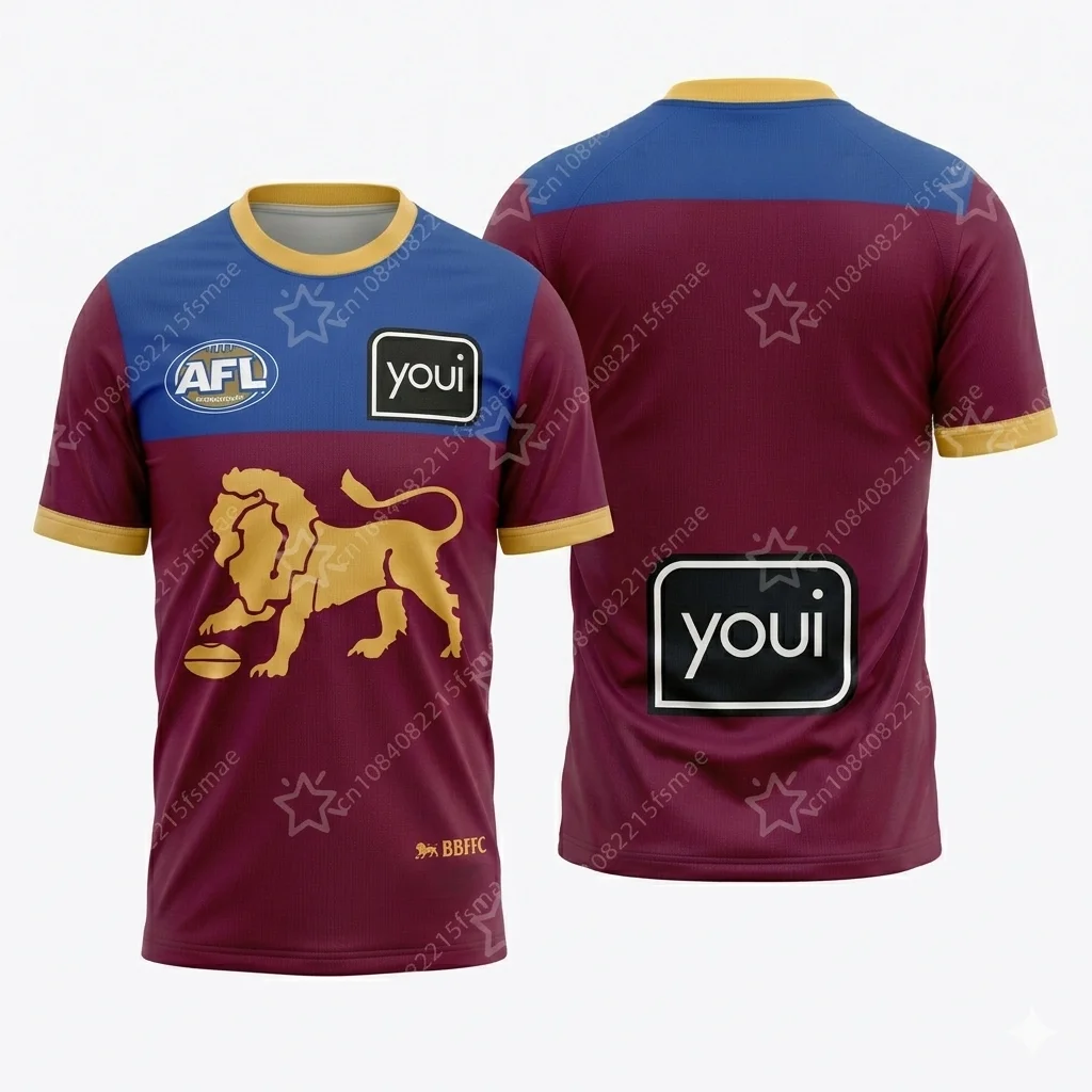 

Ретро-футболка для австралийского футбола AFL Brisbane Lions, мужская футболка с короткими рукавами BBFC, рубашка для регби, спортивная одежда, тренировочная футболка для команды, пляжный топ
