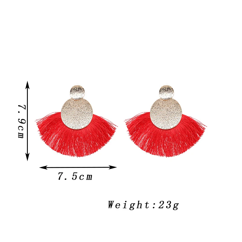 Bohemian Sector Tassel Big Drop Earrings for Women Golden Metal Round Uneven Metal Sheet Dangle Earrings Vintage Party Jewelry