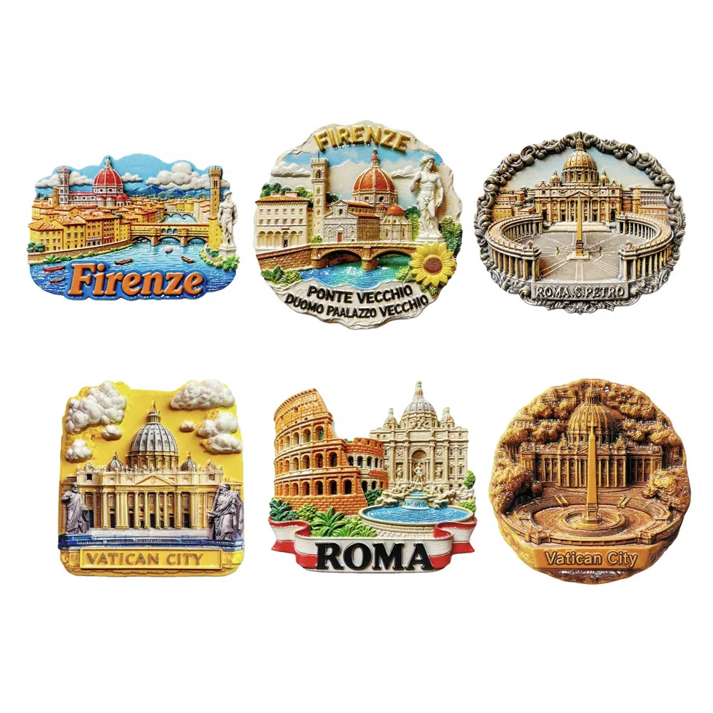 Ímãs de Geladeira 3D Europa Itália Roma Vaticano Florença - Lembrança Turística, Adesivos Decorativos para Geladeira