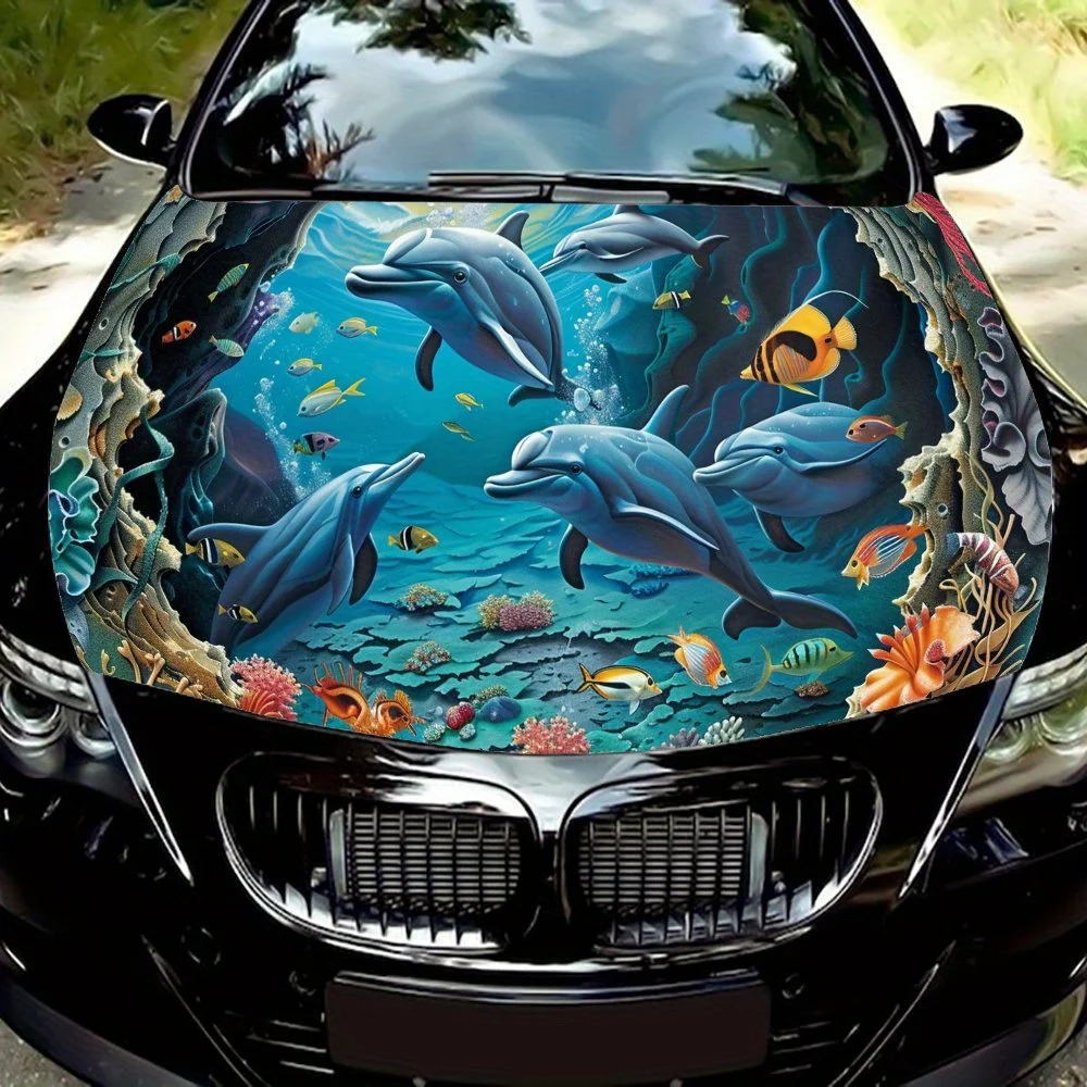 

Magical Underwater Dolphin Pattern car hood stickers, waterproof self-adhesive, scratch resistant, easy to stick, durable car PV
