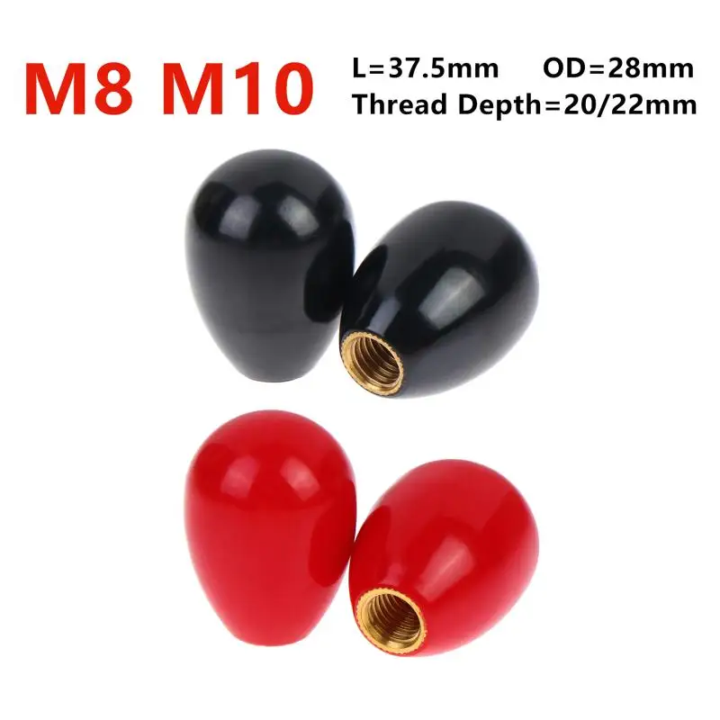 【L】2 piezas de mango ovalado en forma de huevo M8 M10 con núcleo de latón y rosca, mango fenólico de baquelita para máquinas herramienta, negro/rojo, diámetro exterior de 28 mm