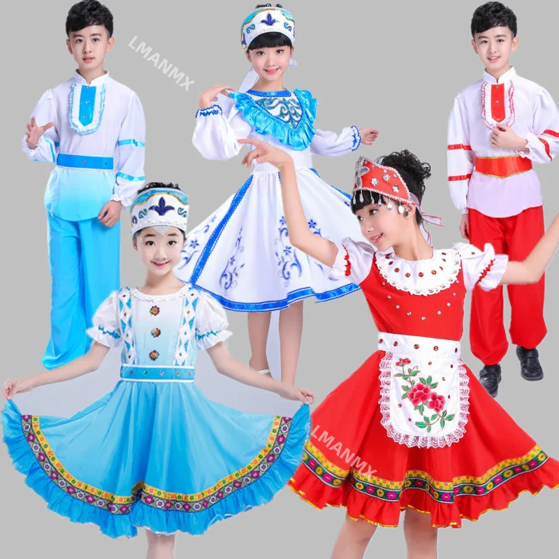 Classical Women Girls Traditional Russian National Costume Modern Stage Boy Chinese Dance Costume Princess Children Party Dress