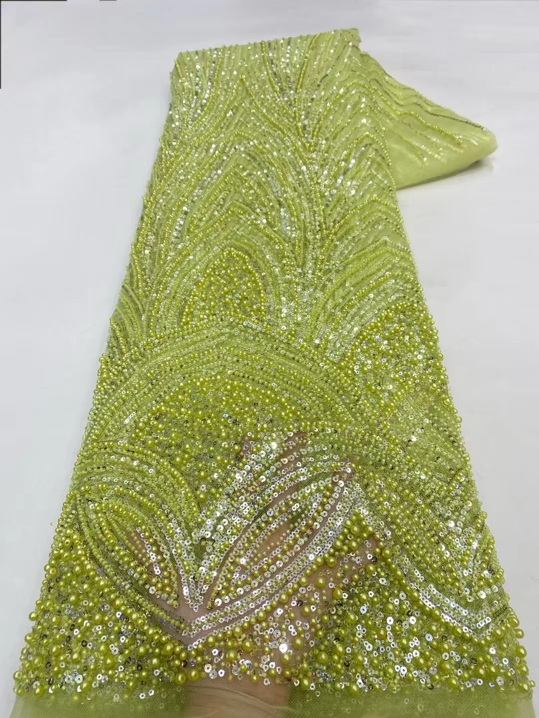 

African Sequins Lace Fabric Nigerian 2025 High Quality French Beaded Mesh Tulle Embroidery Wedding Dresses Lace Sewing