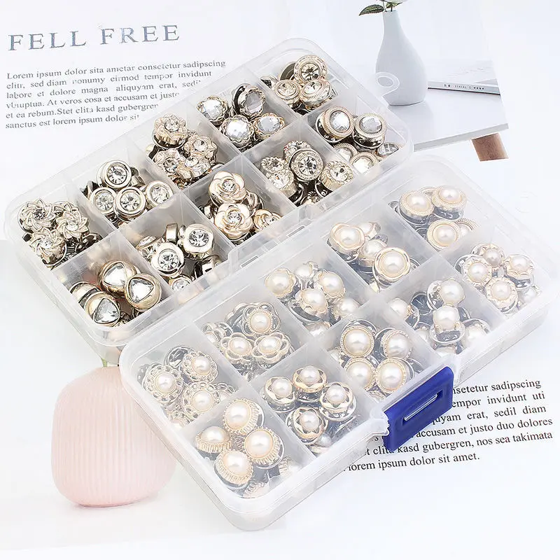 50 Pcs Free Sewing Pearl Rhinestone Button Brooches Pins Prevent Exposure Buttons Badge Coat Clothes Cufflink Shirt Button Set