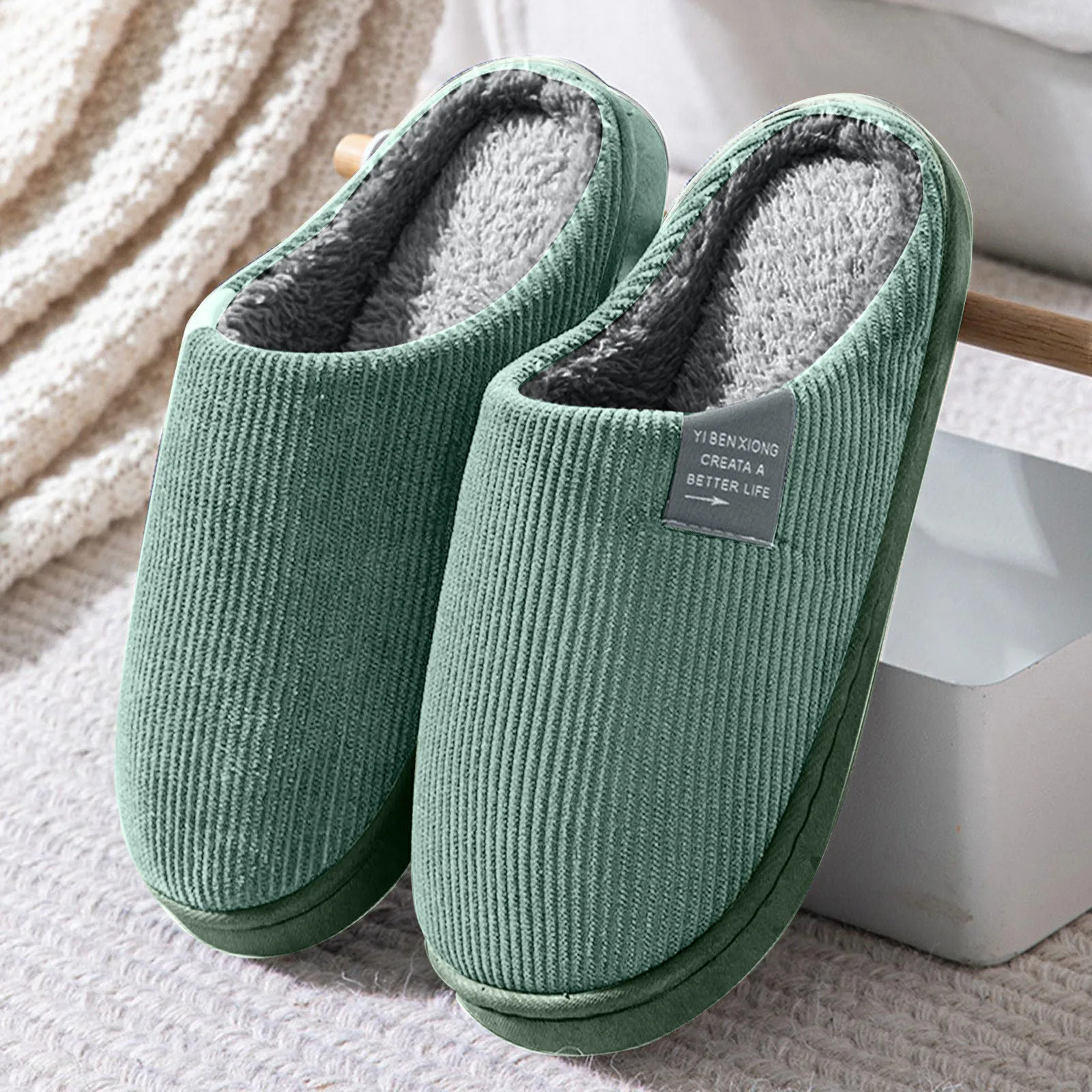 Winter Home Cotton Slippers Corduroy Home Cotton Slippers Keep Warm Indoor Leisure Home Cold-Resistant Warm Soft Sole