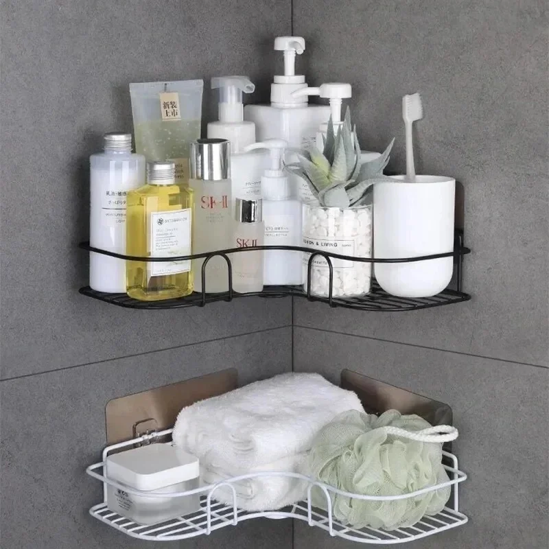 1pc Bathroom Shelf Wall Mounted Corner Storage Shelves Shampoo Holder Iron Shower Drain Basket Bathroom Accessories Organizer