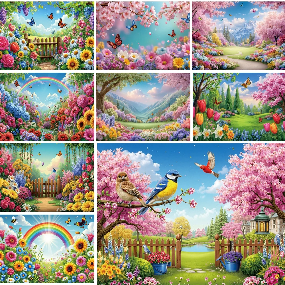 

MOON.QG Enchanted Forest Pink Flower Photo Background Field Fence Backdrop Kids Photo Booth Birthday Accessories Photo Studio