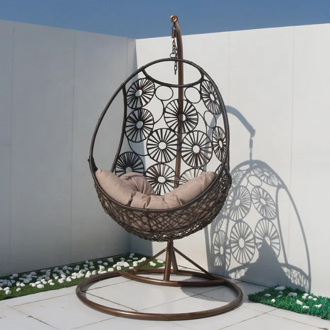 Patio Swing Outdoor Furniture Rope Chair Modern Wicker Rattan Balcony Garden Hanging Double Egg Swing Chair with Metal Bracket