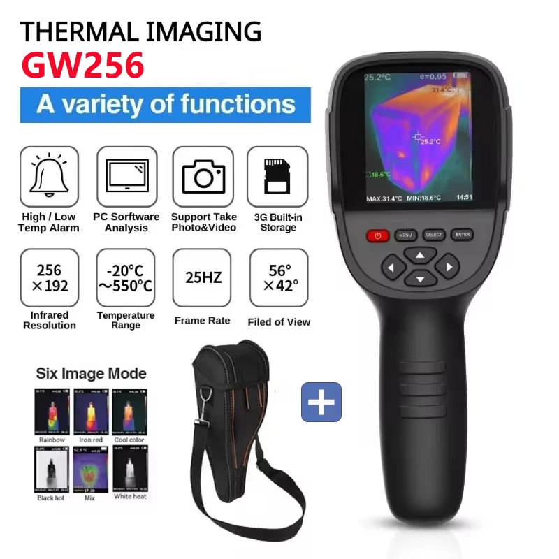 GW256 2024 New Thermal Imaging Camera for Water Pipe Leak and Power Electrical 256*192 Handheld Infrared Thermal Imager