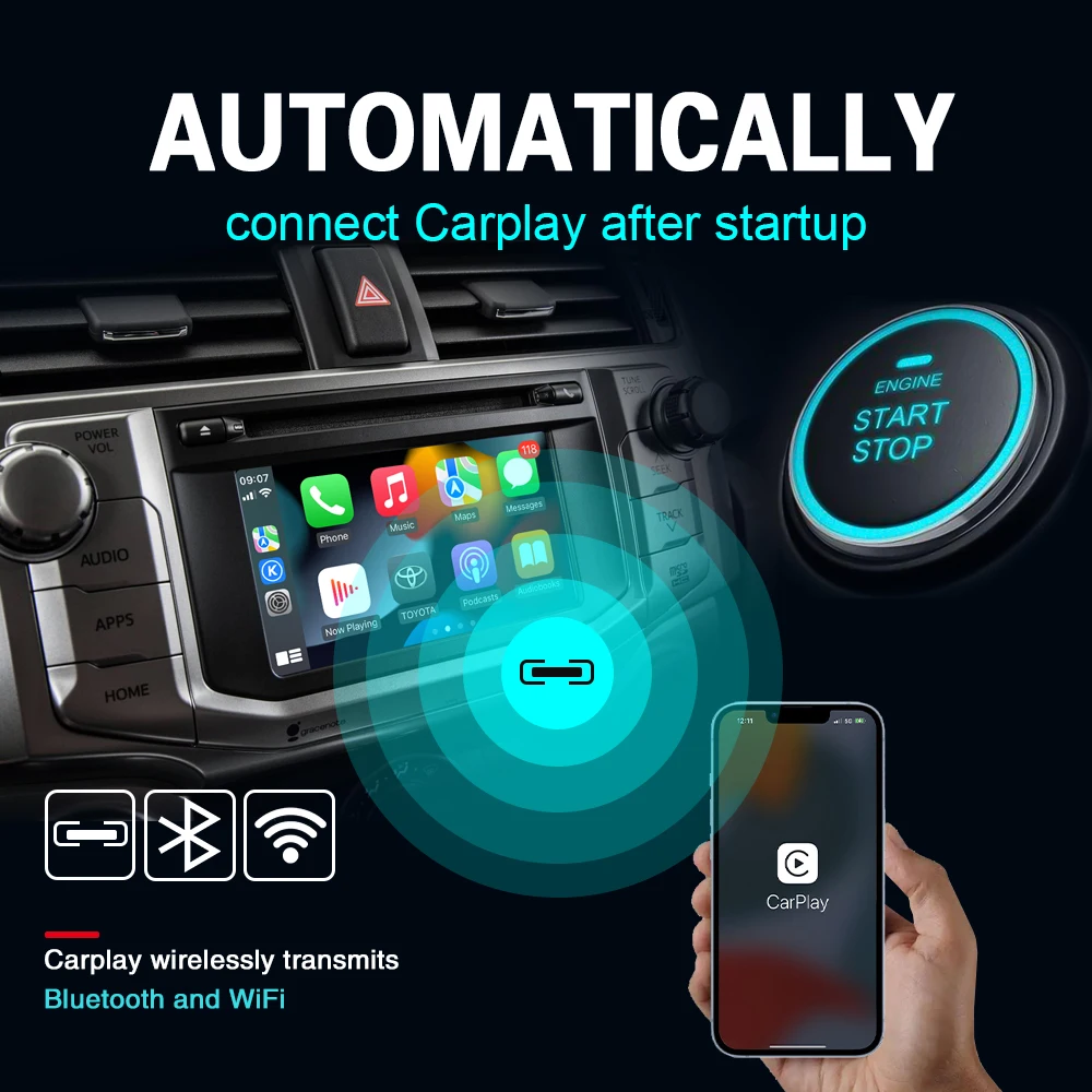 Wireless CarPlay Android Auto Decoder Video interface For Toyota decoding box car Bluetooth music suitable for Toyota Highlander