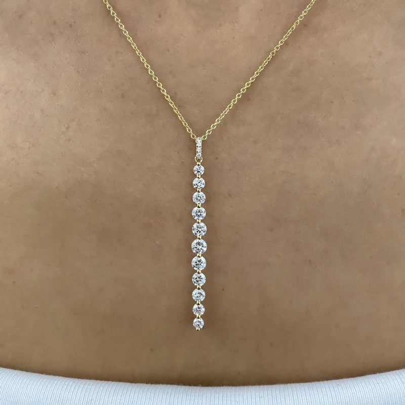 Lnngy Sparkling 11-Stones Moissanite Diamond Necklace  for Women 14K Gold Filled Long Drop Pendant Necklace Glamour Jewelry Gift