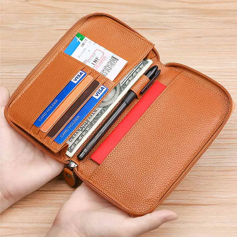 

Fashion RFID Airplane Pattern Wallet – Portable Cow Leather Card Holder Travel Zipper Credit Card Ticket Clip Multifunctional Sl