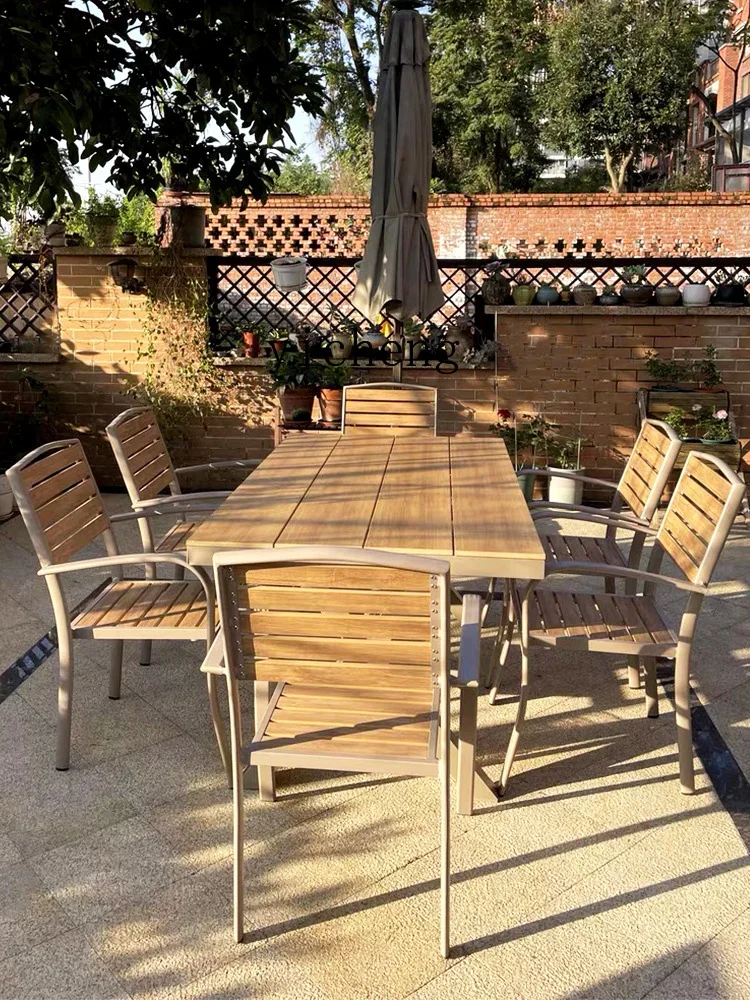 O3-13 outdoor tables and chairs courtyard garden leisure preservative wood long table waterproof sunscreen commercial open air
