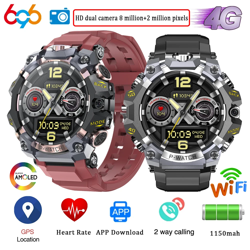 New Smart Watch 4G Video Call Men IP68 Waterproof 800W+200W Dual Camera AMOLED GPS WIFI Multi Sport Mode APP Download Smartwatch
