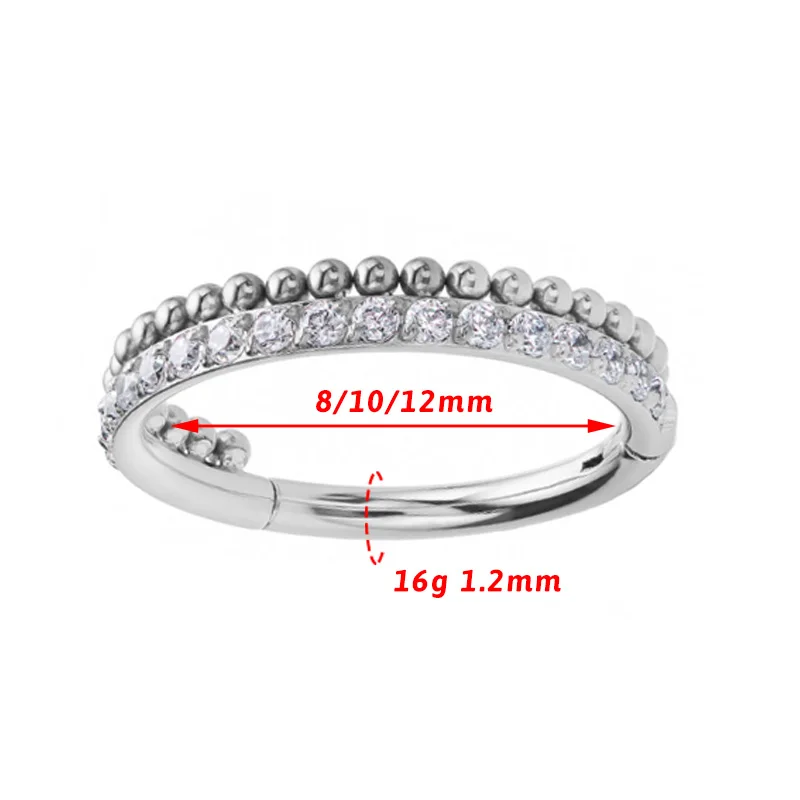 ZOOR ASTM F136 التيتانيوم الحاجز الأنف خواتم ثقب الزركون 8/10/12 مللي متر الأطواق الفرس الزنمة Daith الغضروف اللولب محارة ثقب #5
