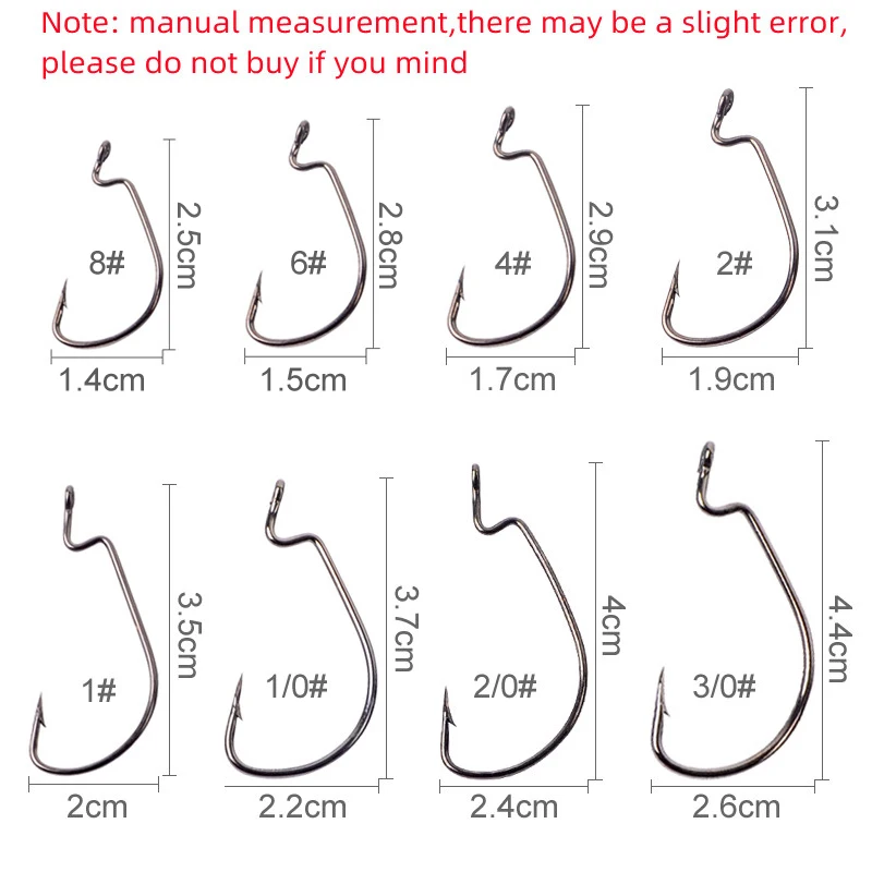 50pcs Crank Hook Set 8#-3/0 Fishing Hooks Saltwater Soft Worm Lure Wide Gap Offset Fishhook Jig Fish Hook For Carp Pike with Box