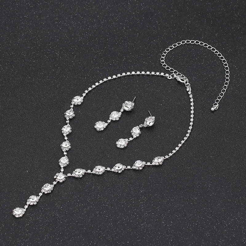 TREAZY Trendy Faux Pearl Crystal Bridal Jewelry for Women Long Drop Choker Necklace Earrings Sets Fashion Wedding Jewelry Sets