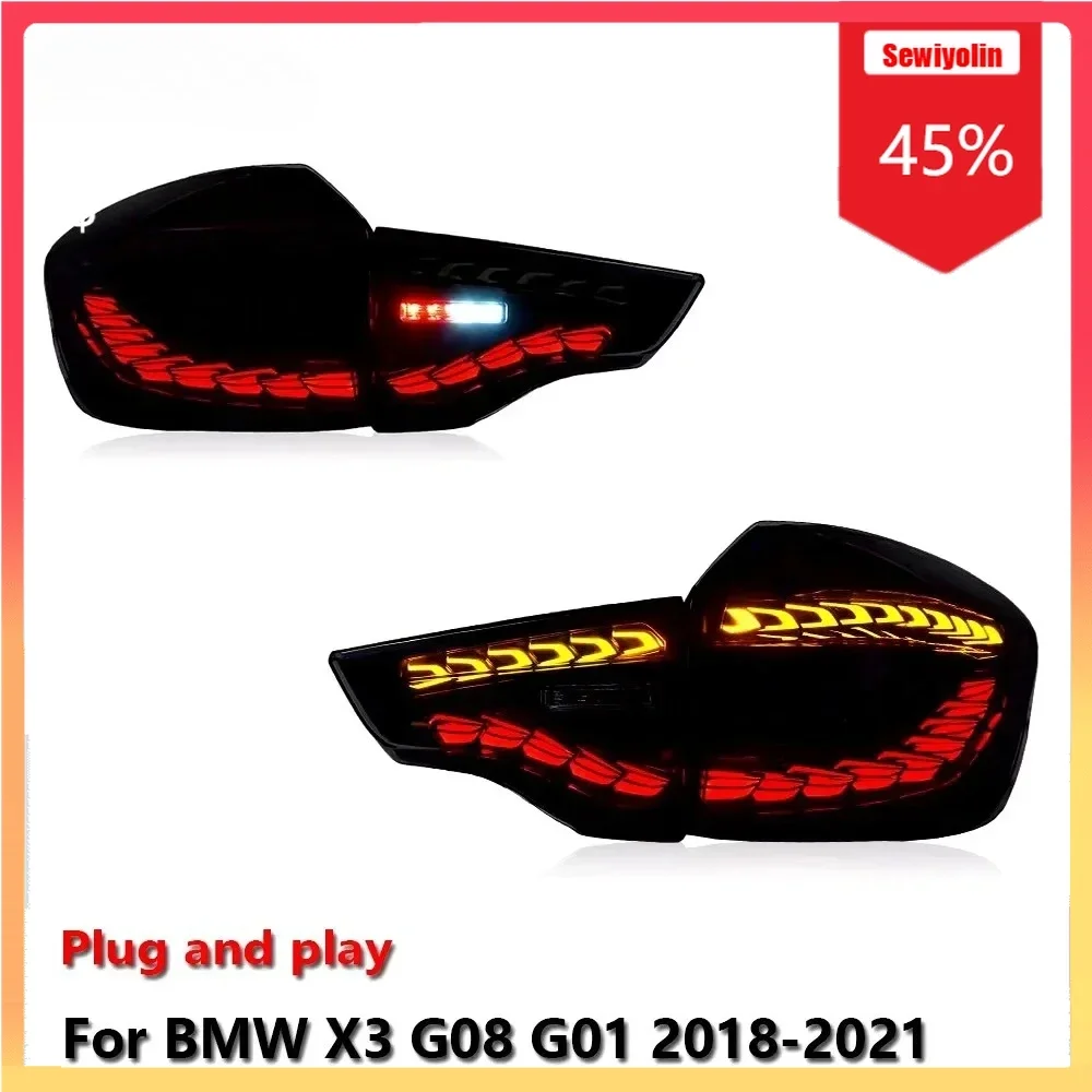 

Автомобильные светодиодные задние фонари, детали для BMW X3 G08 G01 2018-2021, автоматический задний противотуманный фонарь DRL, стоп-сигнал поворота, Plug and Play