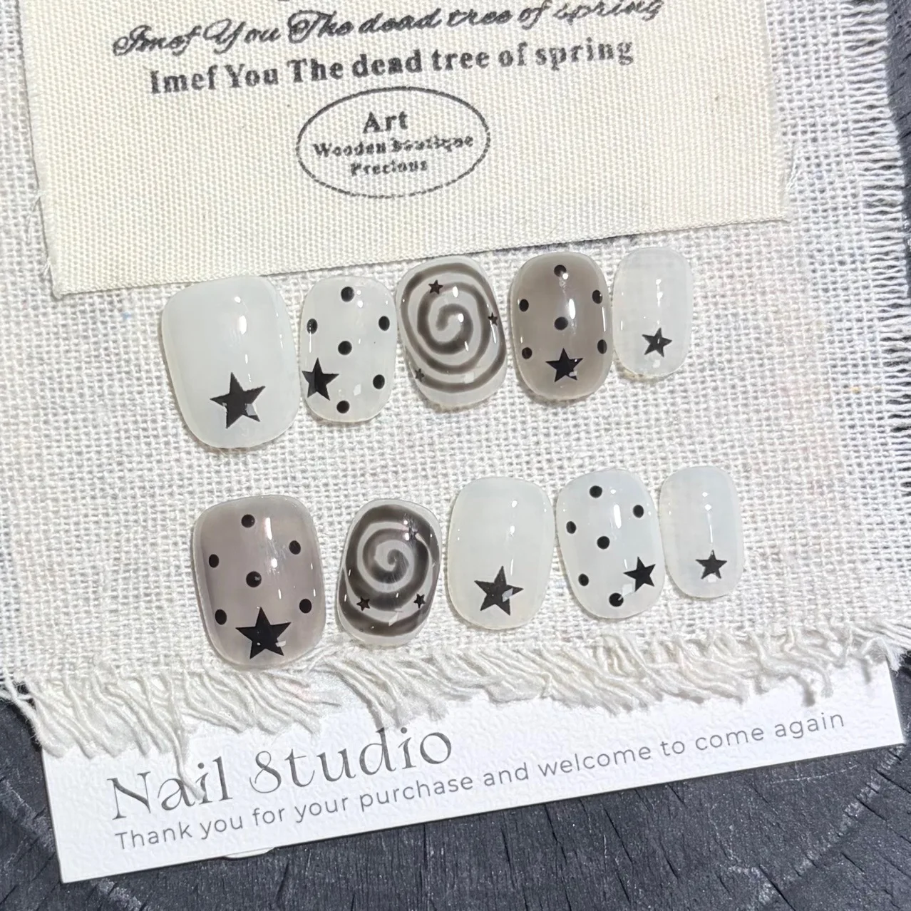 

10PCS Handmade Artistic Black White Polka Dots Nails with Square Round Press on Nails Ins Style Niche Minimalist False Nails네일아트