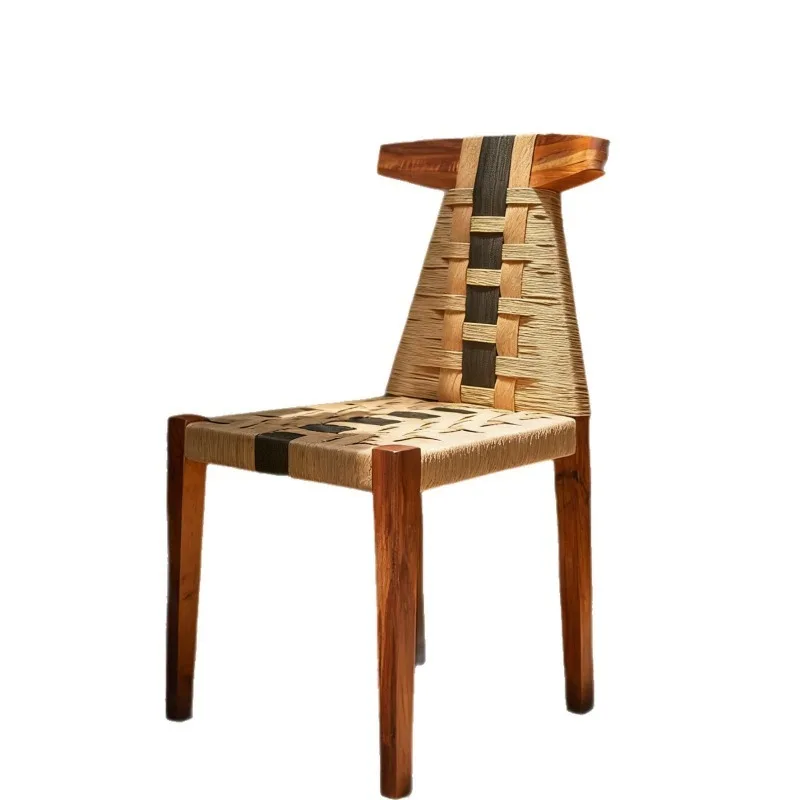 Medieval rattan chair designer simple solid wood back chair French cafe B & B Mexican dining chair living room