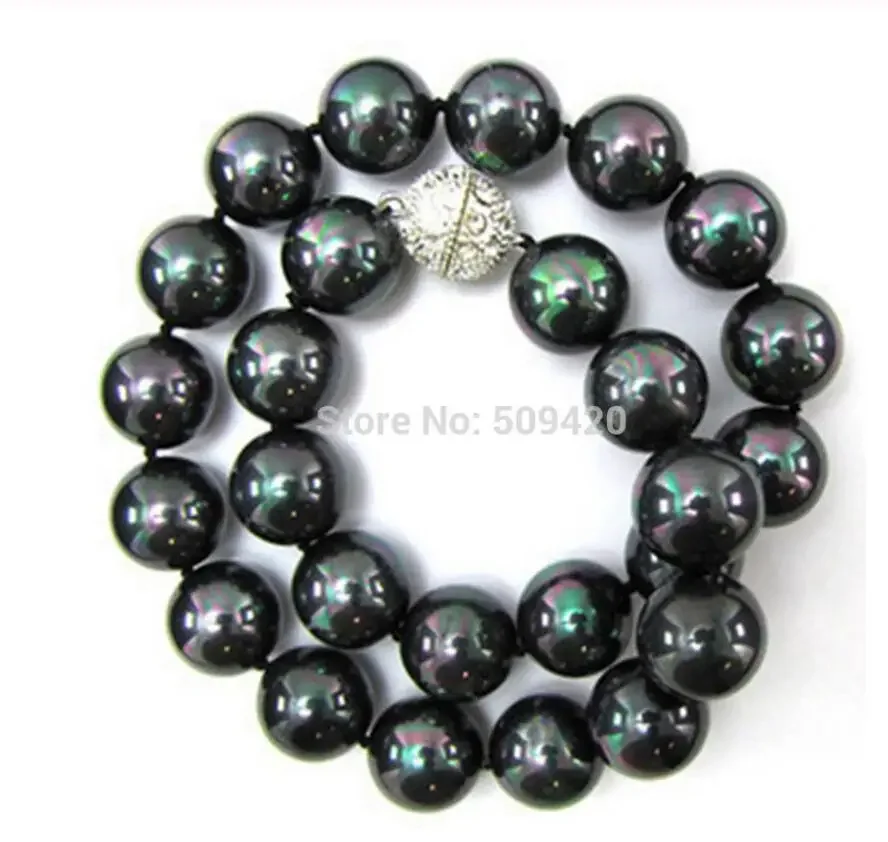 

Wholesale 12mm Natural Black South Sea Shell Pearl Necklace 18"AAA+ gem