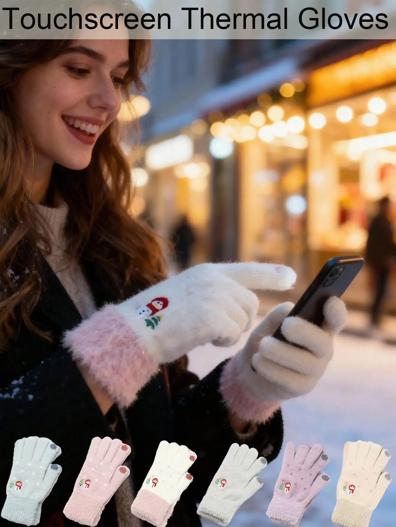 Women's Winter Warm Touchscreen Gloves (1 Pair), Made of Elastic Plush Material, Decorated with Snowman and Christmas Tree Patterns; Support Touchscreen Operation, Suitable for Cycling, Hiking, Outdoor Activities, and Cold Weather; Are an Ideal Christmas/New Year Gift, Also Suitable for Daily Commuting, Running, or Skiing.