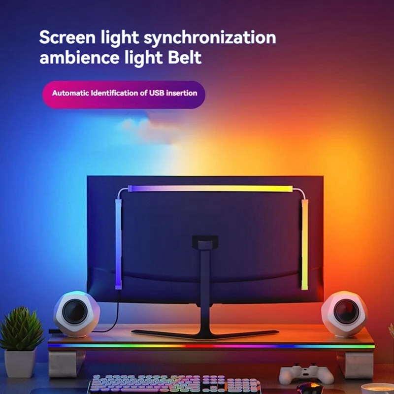 WISH Gaming Light Strip Monitor Backlight RGB Color Sync Light Strip Smart Control Display Sync PC Atmosphere Screen DIY Lamp