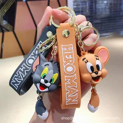 Anime Disney Keychain kawaii Tom and Jerry Cartoon Figure PVC Doll Bag Keyring Ornament Accessories Children Toys Birthday Gifts