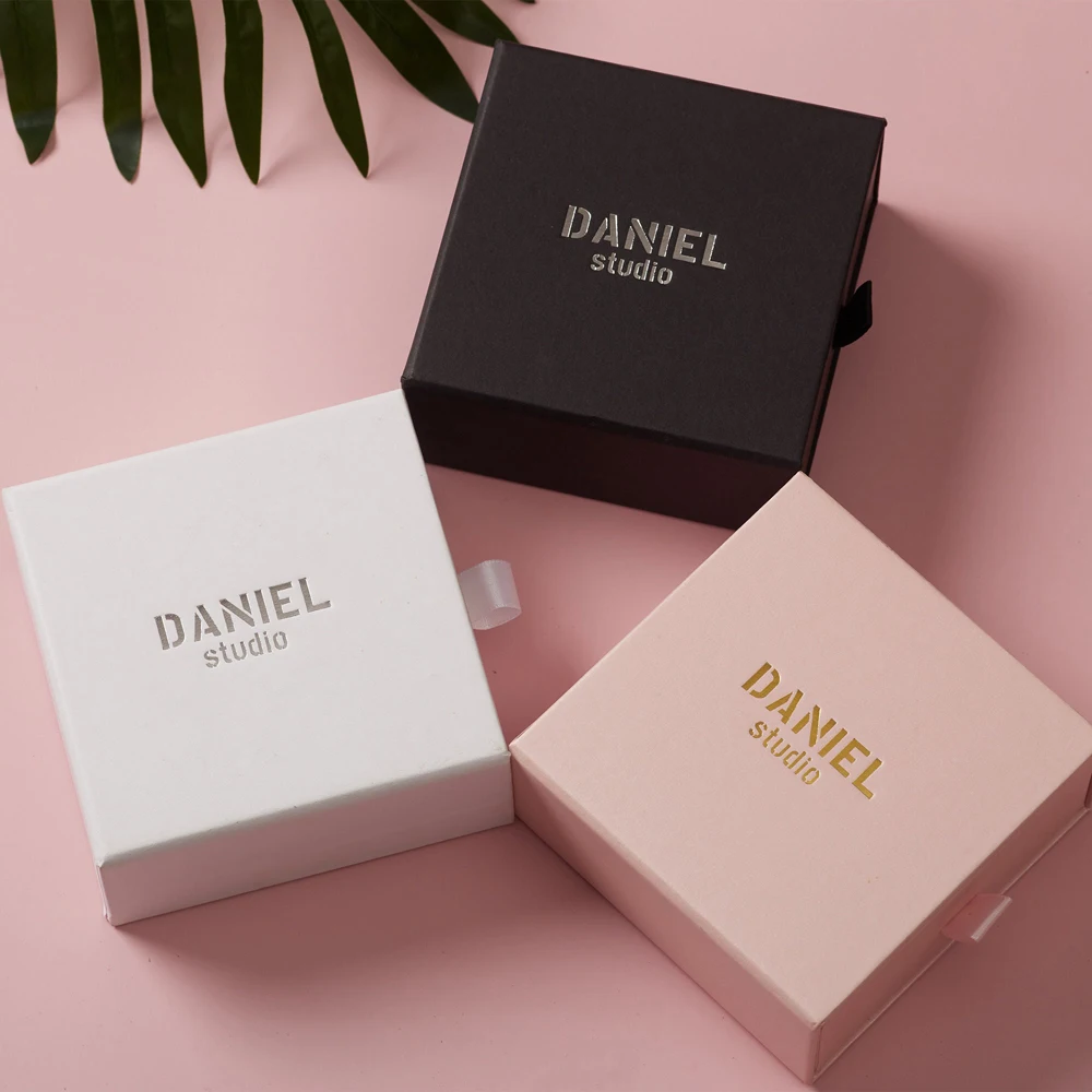 8*8/10*10 1PCS Free Custom Logo Paper Box Necklace Ring Box With Sponge Drawer Box Personalized Exquisite Jewelry Packaging Pack