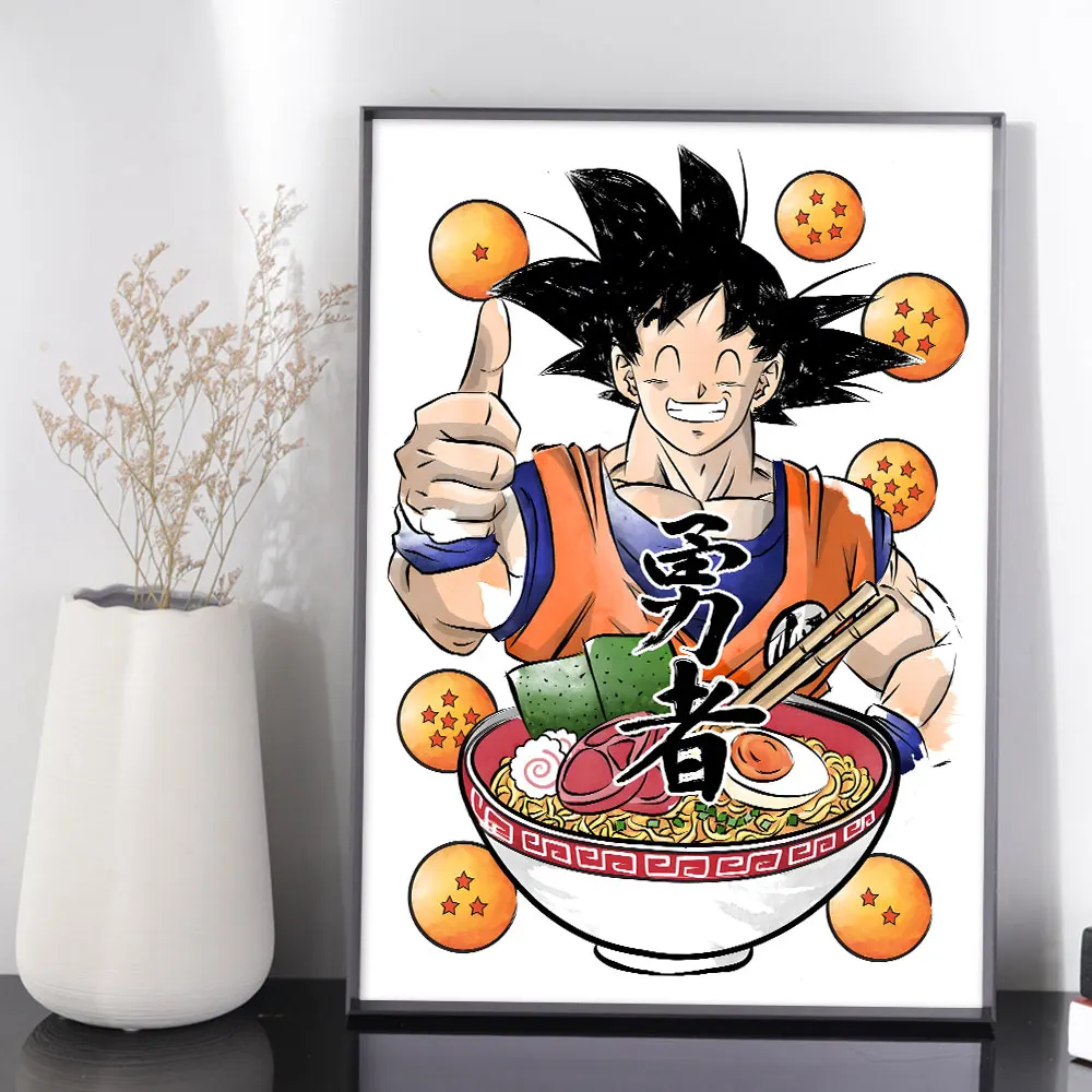 Póster periférico de Dragon Ball, imagen artística de Son Goku Eating Noodles, pintura en lienzo de Anime Retro, Mural impreso, decoración de restaurante, regalo