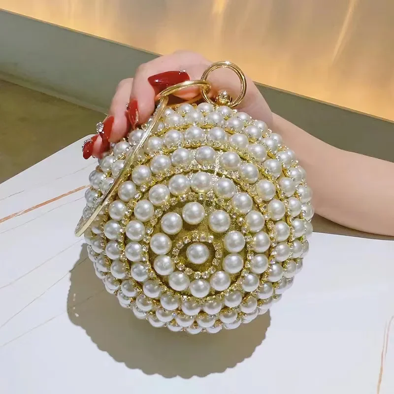 

Party Clutch with Beaded Diamonds Evening Bags Pearl Handbags Ball Design Party Rhinestones Dress Purse