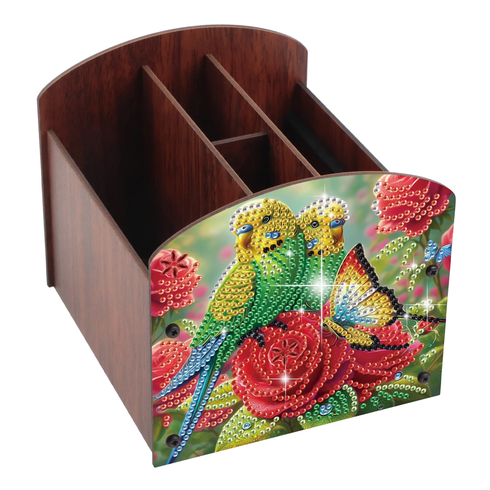مجموعة صندوق تنظيم اللوحة الماسية، الببغاء الأخضر DIY شكل خاص الماس متعدد المقصورات صندوق تخزين اليدوية ديكور المنزل هدية #1