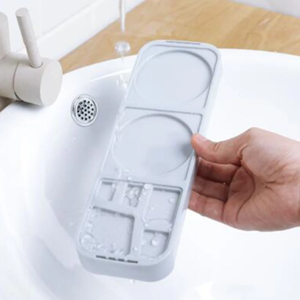 حامل فرشاة الأسنان، رمادي أبيض، منظم حمام متعدد الوظائف لسطح المكتب، رف كوب بلاستيكي للاستخدام المنزلي للأزواج، آمن من البولي بروبيلين