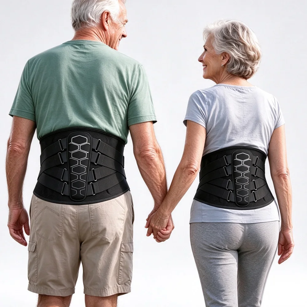 Seniors Lumbar Support Belt Breathable Back Brace with Steel Stays for Elderly Men Women Easy Wear for Home Daily Activities