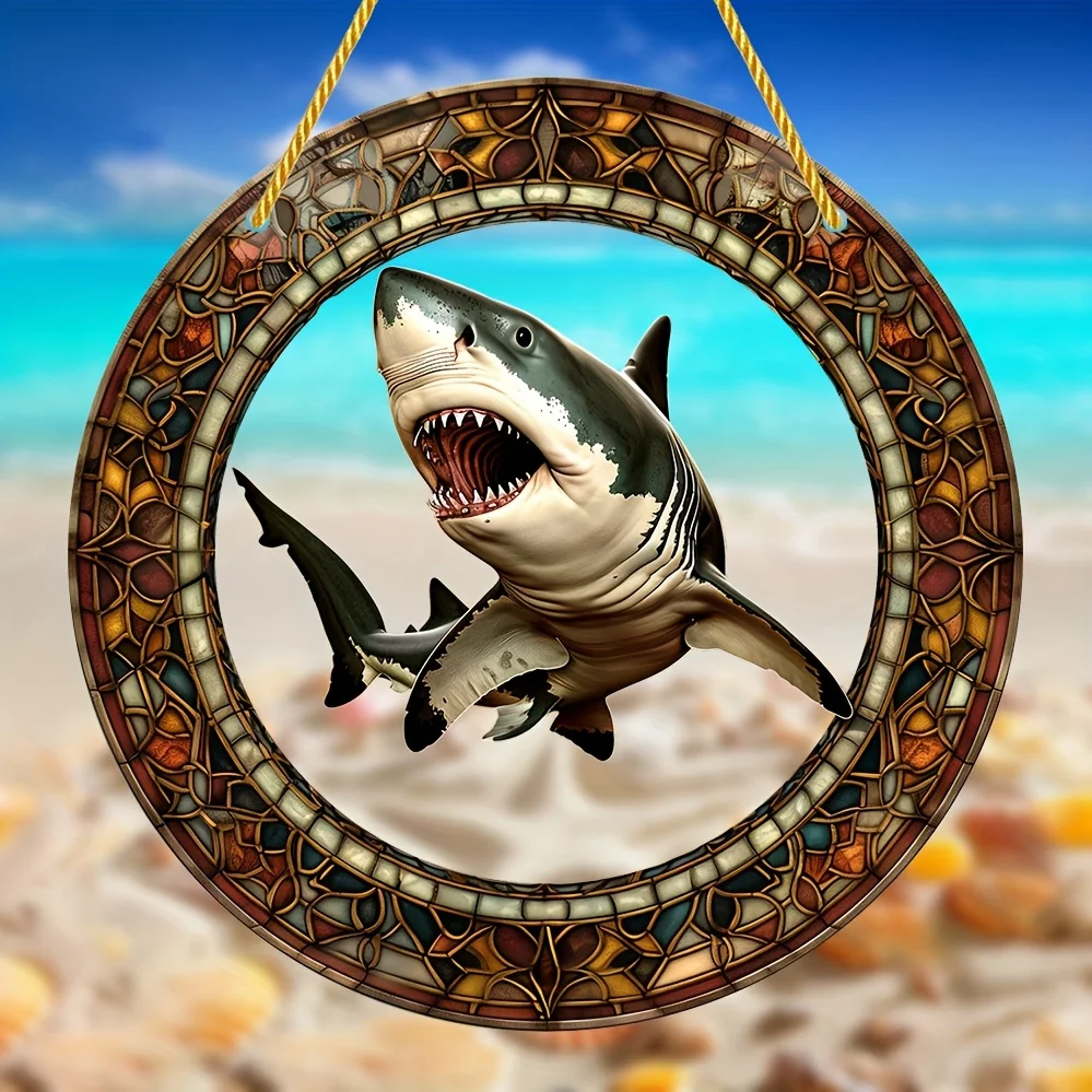 

Большая белая акула фотосессия, подвесной Ловец Солнца, круглая Акриловая вывеска, для дома и улицы, аксессуар для венка, Декор для дома, сада, спальни