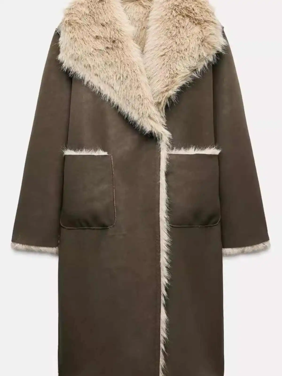 Retro Collar Fur One-Piece Coat For Women, New Fashion For Autumn And Winter 2025, Double-Sided Long Loose Coat