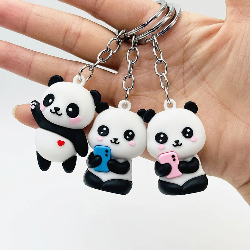 Cute Cartoon Couple Panda Keychain Pendant Car Bag Key Chains For Women Jewelry Gift