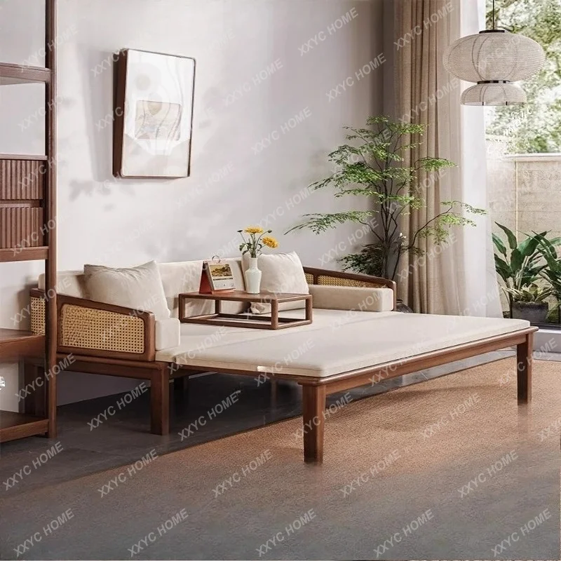 

L New Chinese solid wood Arhat bed tea table and chair combination living room home chaise longue