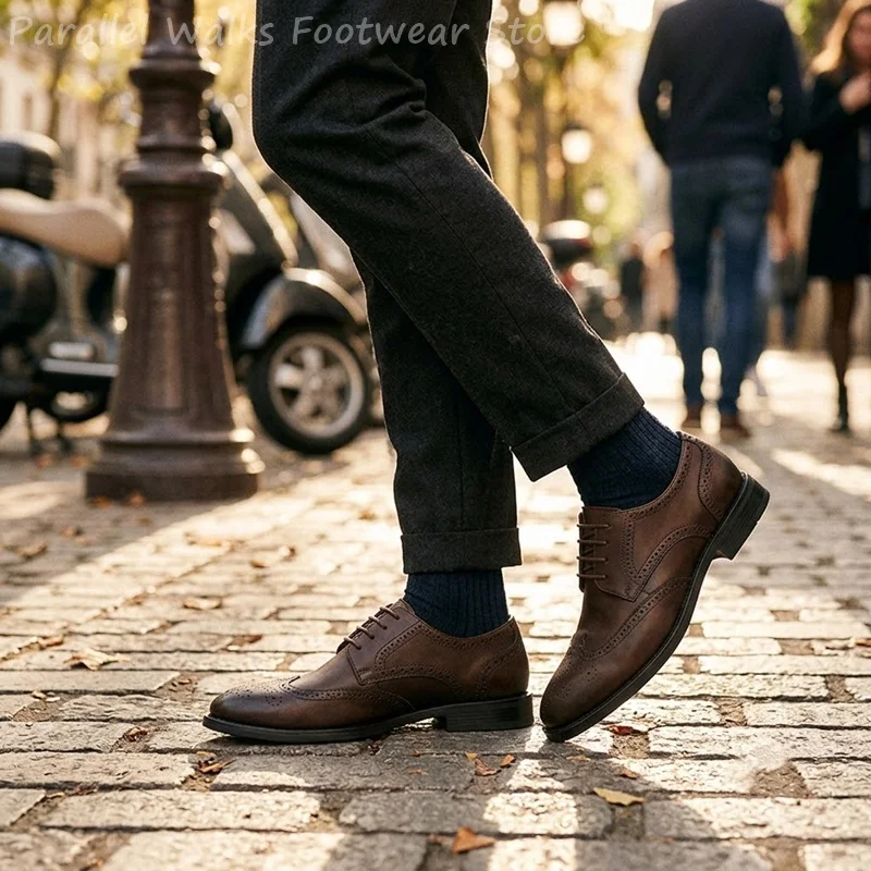 Men Brogue Derby Shoes Formal Wingtip Dress Shoes Classic Office Wedding Party Business Footwear Vintage Leather Shoes For Men view 4