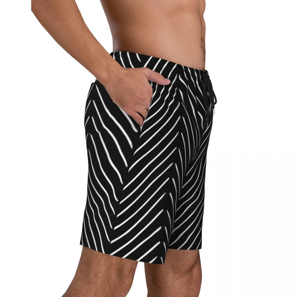 Männer Boards horts Retro nordische Linien stilvolle Badehose diagonale Mud cloth schwarz schnell trocken laufen heißer Verkauf Board kurze Hosen