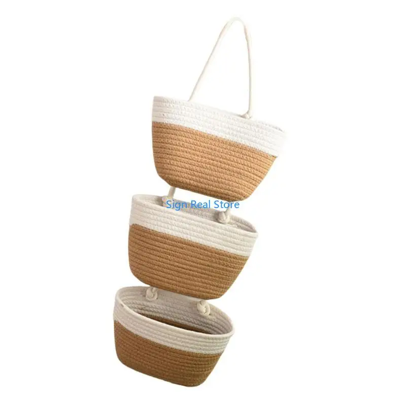 

Cotton Rope Hanging Basket Organizers Functional 3 Tiered Cotton Rope Hanging Organizers Basket for Household Home Use 41XB