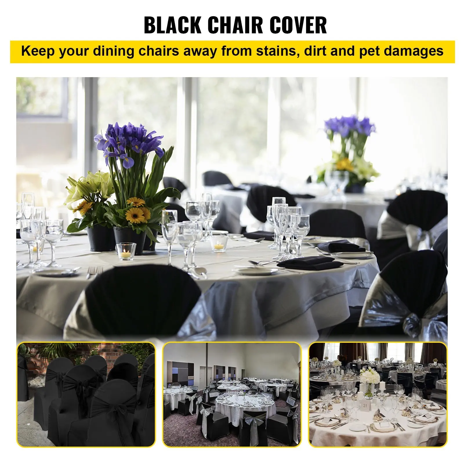 NEW 50 Pcs Black Chair Covers Polyester Spandex Stretch Slipcovers for Wedding Party Dining Banquet Arched-Front Chair Covers