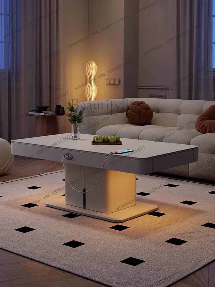 D25Cream wind electric lifting coffee table dining table dual-purpose two-in-one small apartment living room