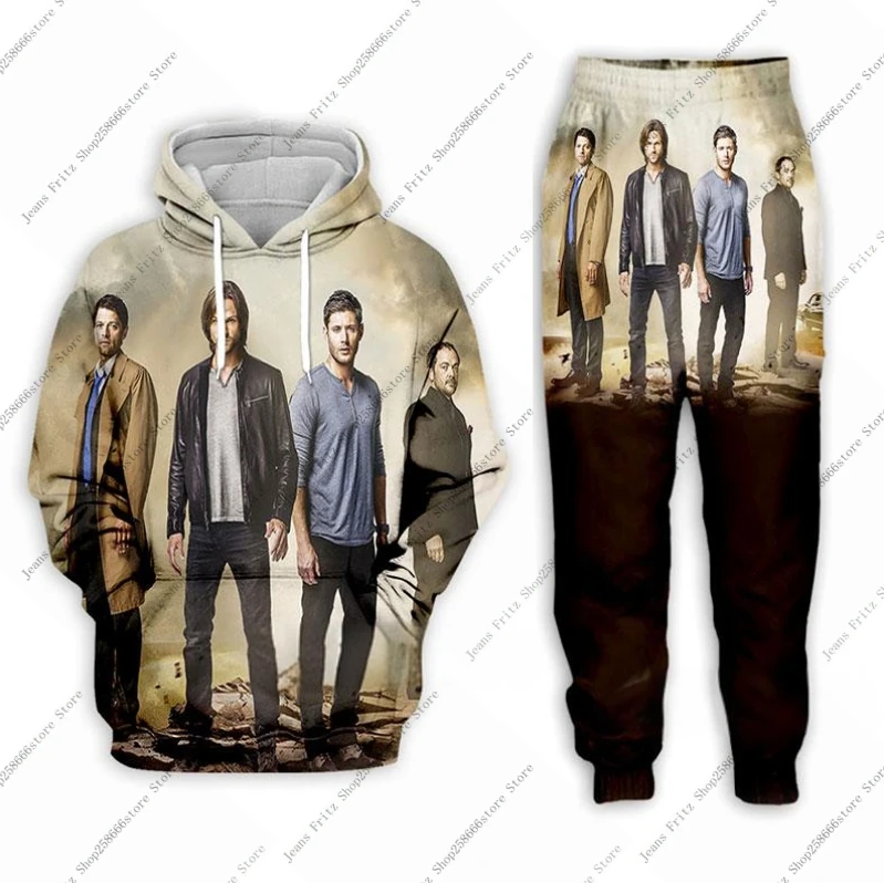 Supernatural 2Pcs Set 3D Print Hoodie Sweatshirt Men's Tracksuit 2 Piece Set Sportwear Men Women Unisex Clothing Sets
