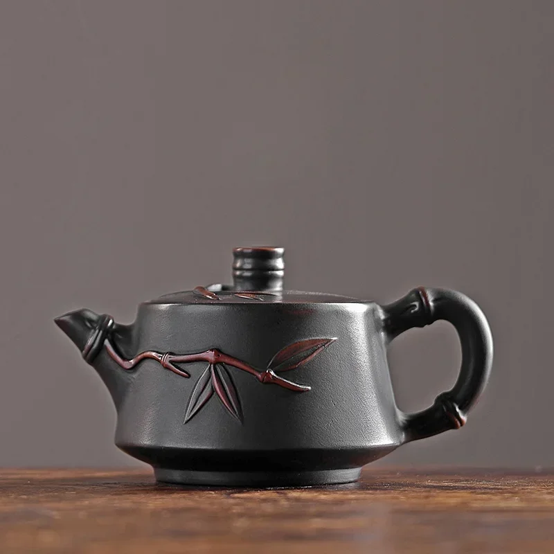 

Jianshui Purple Pottery Bamboo Carving Teapot Hand Painted Antique Relief Teapot Household Teapot Kungfu Tea Set Kettle