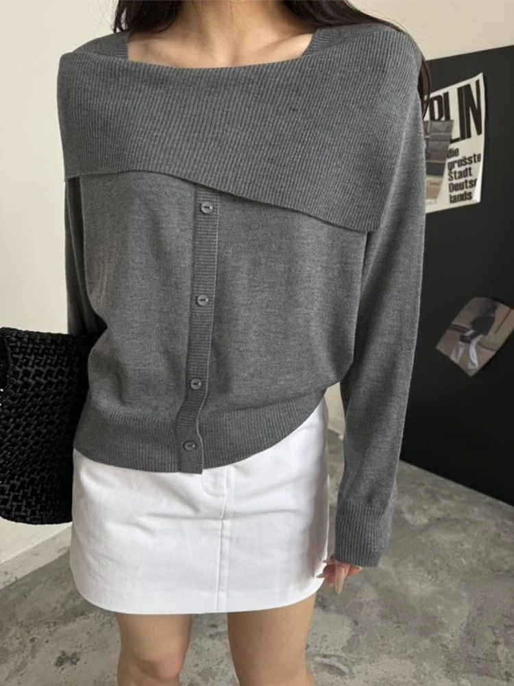 

Autumn and Winter Fashion New Women's Elegant Knitted One Shoulder Hoodie Design Sense High End Warm and Versatile Sweater