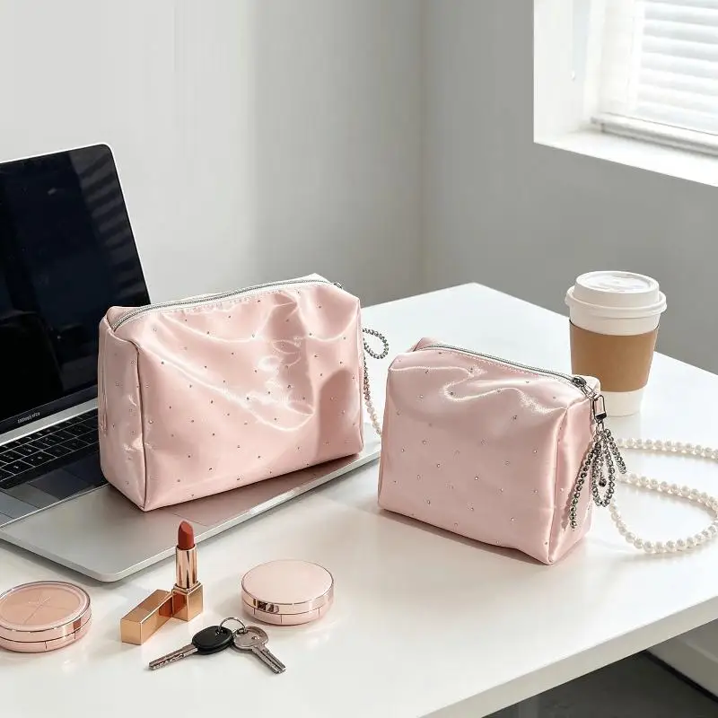 Fashion Rhinestone Small Makeup Bag Beaded Bowknot Multi-purpose Cosmetic Bag Storage Bag Travel