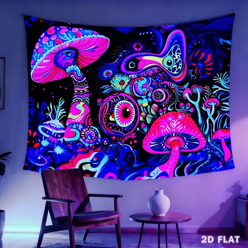 VIKAMA Neon-Style Mushroom Eyeball Tapestry, Abstract Fantasy Art Wall Hanging, Trippy Decor for Bedrooms, Dorms, and Party